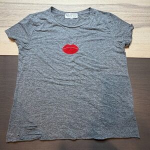 Wildfox Tee Women M Gray embroidered lips Punk Rock